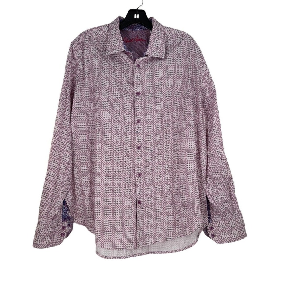 Robert Graham Men's Purple Logan Circle Flip Cuff Button Down Shirt XL STAIN